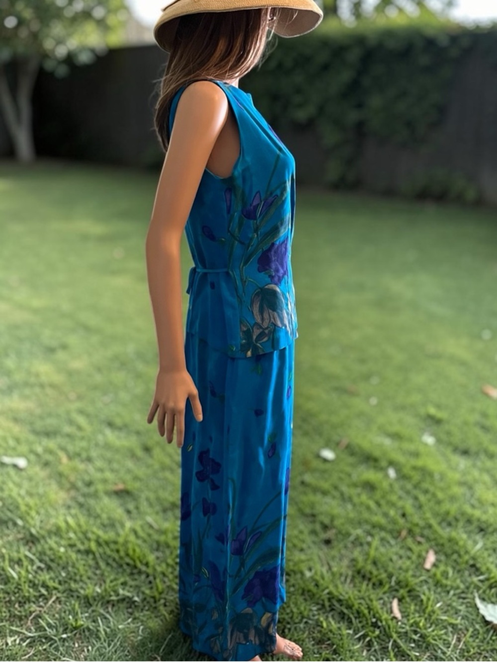 Dress Barn Blue Floral Maxi Dress Size 6 Boho Layered Look Rayon - Picture 6 of 10